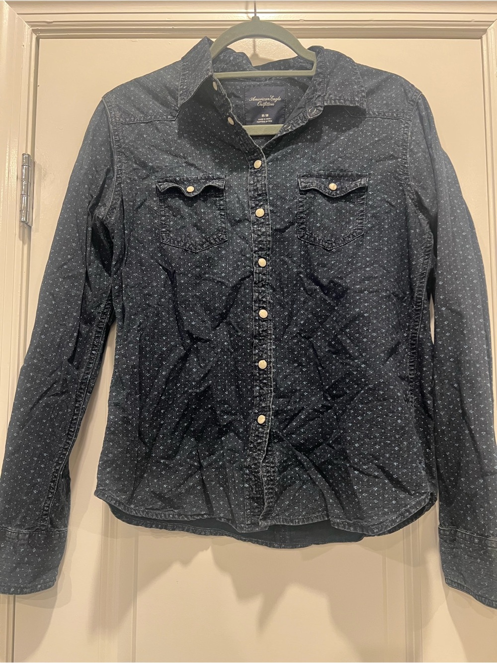 American Eagle Women's Dark Denim Shirt Floral - Medium